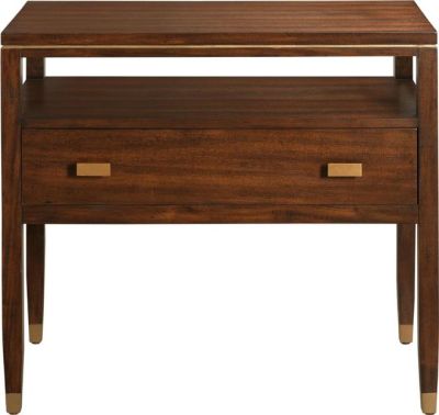 Side Table Port Eliot Open Cubby Shelf 1-Drawer Mahogany Copper Sleek Modern