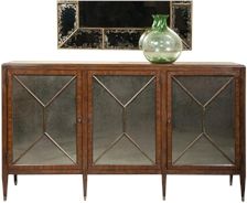 Credenza Port Eliot Regency Antiqued Mirrored 3-Doors Mahogany Crossbanding