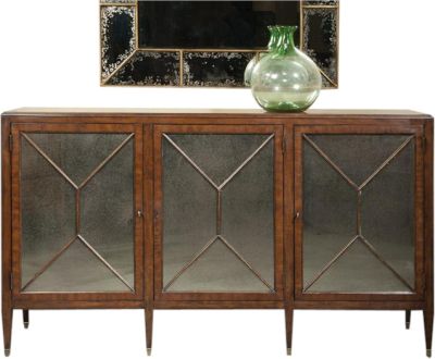 Credenza Port Eliot Regency Antiqued Mirrored 3-Doors Mahogany Crossbanding