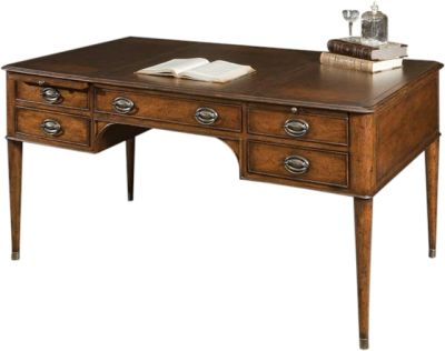 Desk English Writing Table Port Eliot Mahogany Arch Brass Gold Tooled Leather