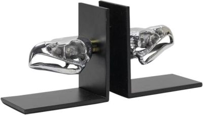 Bookends Eagle Skull Hand-Cast Polished Aluminum, Brass, Cast Iron