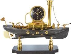 Table Clock Steamboat Nautical Maritime Ship Aluminum Marble Glass Brass Mantel