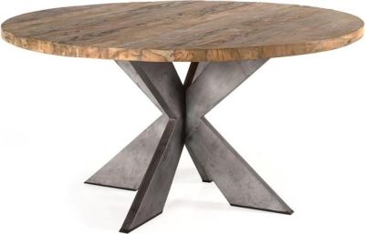 Dining Table PADMAS PLANTATION EMILY Industrial Round 59-In Light Gray Almond