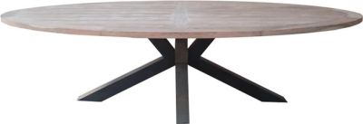 Dining Table PADMAS PLANTATION CHIARA Pedestal Base Oval Recycled Teak Aluminum