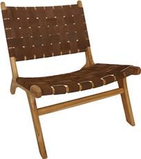 Lounge Chair PADMAS PLANTATION KENNETH Mid-Century Modern Dark Brown Leather