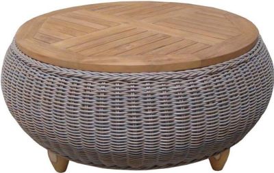 Ottoman PADMAS PLANTATION PARADISE Gray Powder-Coated Teak Aluminum Kubu Woven