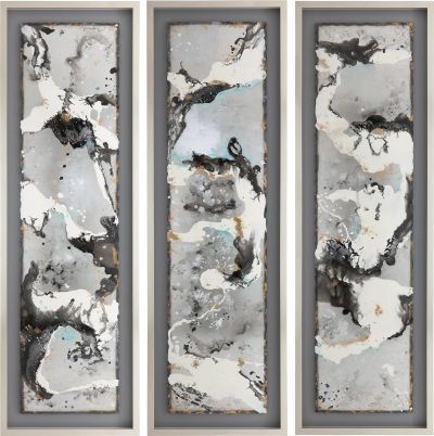 Painting Contemporary Abstract Silver Frame Black Set 3 Pine
