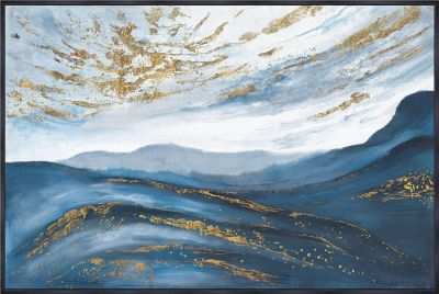 Painting Contemporary Gold Blue Gel Polyester Canvas Plastic Frame Framed