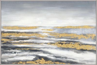 Painting Contemporary Horizon Blue Gold Polyester Canvas Gel Plastic Frame
