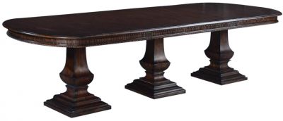 Pastry Table Tuscan Italian Triple Pedestal Solid Wood Oval Dark Rustic Pecan