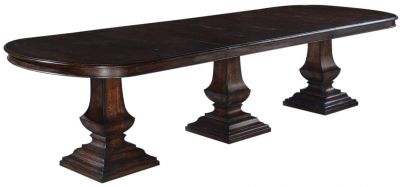 Pastry Table Tuscan Solid Wood Italian Triple Pedestal Oval Dark Rustic Pecan