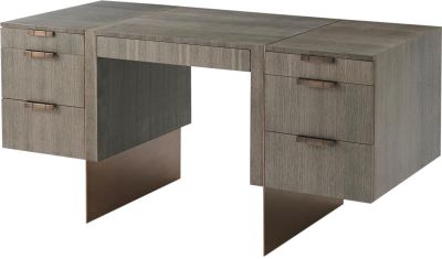Pedestal Desk THEODORE ALEXANDER 20th C European Slab Legs and Handles