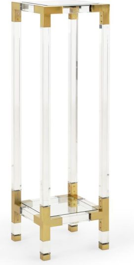 Pedestal Plant Stand Antique Brass Clear Acrylic Tempered Glass Metal 2 -