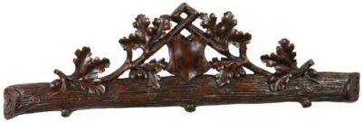Pediment MOUNTAIN Rustic Crest Oak Leaf Chocolate Brown Resin Hand-Painted