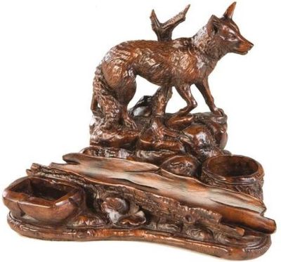 Pen Holder Desk Tray TRADITIONAL Antique Fox Walking Resin Hand-Cast