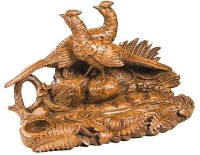 Pen Holder Desk Tray TRADITIONAL Antique Pheasant Almond Off-White Resin