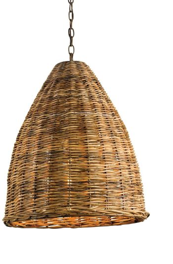 Pendant Chandelier CURREY BASKET Rustic 1-Light Natural Brown Cord White Socket