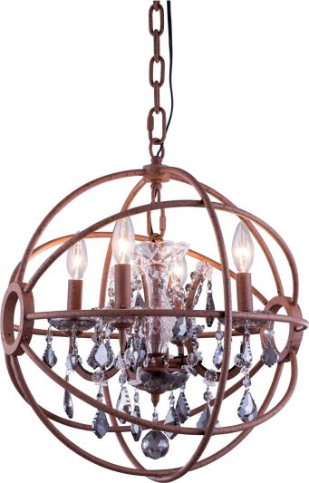 Pendant Lamp GENEVA 4-Light Clear Crystal Rustic Intent Red Rust Royal-Cut