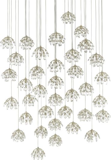 Pendant Light CURREY CRYSTAL BUD 36-Light Silver Cord Painted Contemporary Leaf