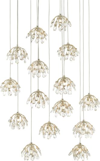 Pendant Light CURREY CRYSTAL BUD Round 15-Light Silver Cord Contemporary Leaf