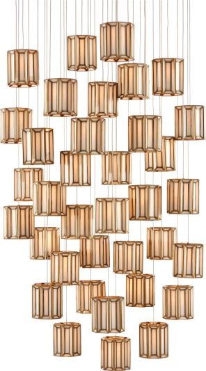 Pendant Light CURREY DAZE 36-Light Painted Silver Frosted Glass Antique Brass