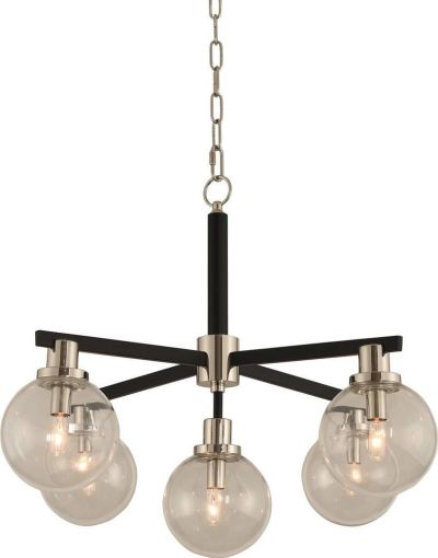 Pendant Light KALCO CAMEO Mid-Century Modern 5-Light Clear Glass Nickel Accents