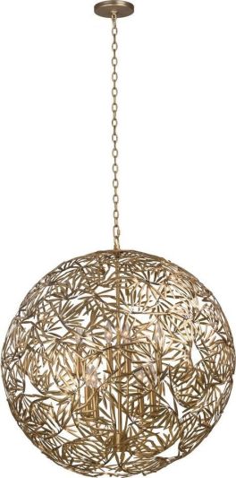 Pendant Light KALCO JARDIN Naturally Inspired 8-Light Oxidized Gold Leaf Dry