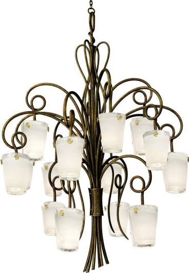 Pendant Light KALCO TRIBECCA Transitional 16-Light Frosted White Glass Antique