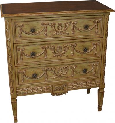 Petite French Versailles Style 3-Drawer Chest, Ornate Hand Carving, Dovetails