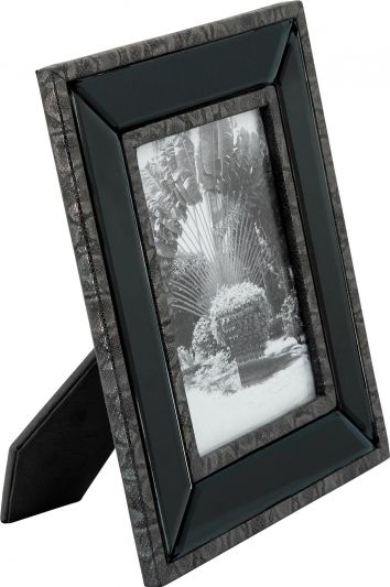 Photo Frame Contemporary Black Gray Hammered Red Faux Leather Glass