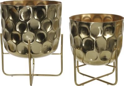 Planter Vase GLAM Modern Contemporary Drum Gold Set 2 Iron