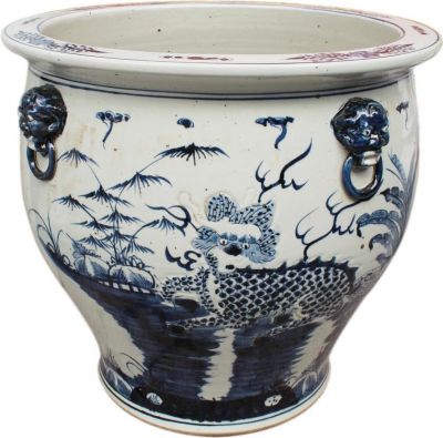 Planter Vase Kylin Dragon Bowl Blue White Colors May Vary White/Cream Black