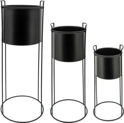 Planters Planter Vase Contemporary Black Set 3 Iron