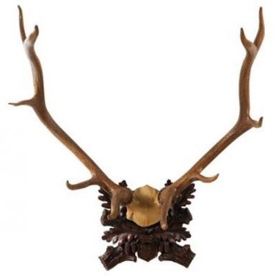 Plaque Deer Antlers Large Aged Cast Resin Hand Painted Made in USA OK Casting