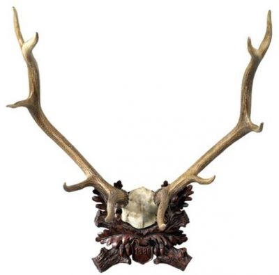 Plaque MOUNTAIN Rustic Antlers Marked 1889 Deer Large Chocolate Ivory Brown