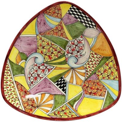 Plate GAUDI Triangular Large Ceramic Hand-Painted Hand-Crafted Painted