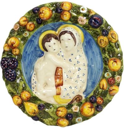 Platter Plate ROBBIANA Madonna and Child Ceramic Hand-Painted Painted