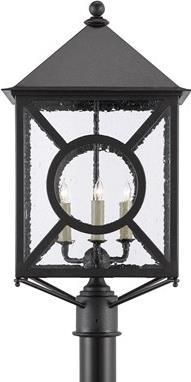 Post Light CURREY RIPLEY 3-Light Large Midnight Black Seeded Glass Wrought Iron