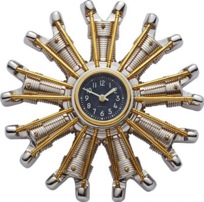 Powerplant Clock Military Aviation Radial Engine Polished Cast Aluminum Brass