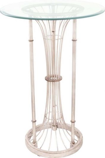 Pub Table Drinks KALCO BAL HARBOUR Transitional Pearl Silver Glass Top