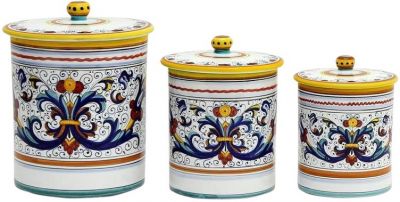 RICCO DERUTA DELUXE Canisters Canister Majolica Blue Yellow Gold Emerald Green