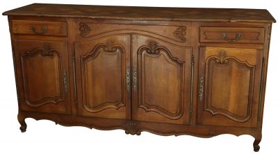 Rococo Sideboard Louis XV Vintage French 1930 Oak 4-Doors 2-Drawer