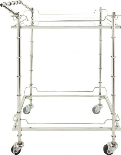 Rolling Bar Cart Contemporary Silver Stainless Steel Glass