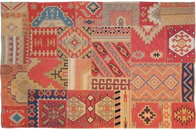 Rug CORTNEY 9x6 6x9 Multi-Color Cotton Canvas Wool Handmade Chain Stitch