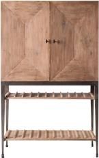 Wine Bar SARREID ALDRICH Transitional Tan Iron Base Solid Oak Glass Storage 2