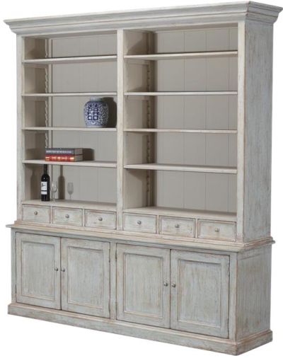 Bookcase SARREID ANGELIQUE Traditional Antique Blue Wash Beige Reclaimed Pi