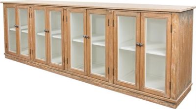 Wall TV Console Media SARREID Traditional Antique Creamy Beige White Glass Pine