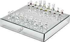 Chess and Checker Set GLAM Modern Contemporary Clear Frosted Silver Glass