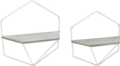 Wall Shelves Contemporary Hexagonal Gray White Set 2 Iron