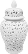 Temple Jar Vase Traditional Antique Pierced White Ceramic
